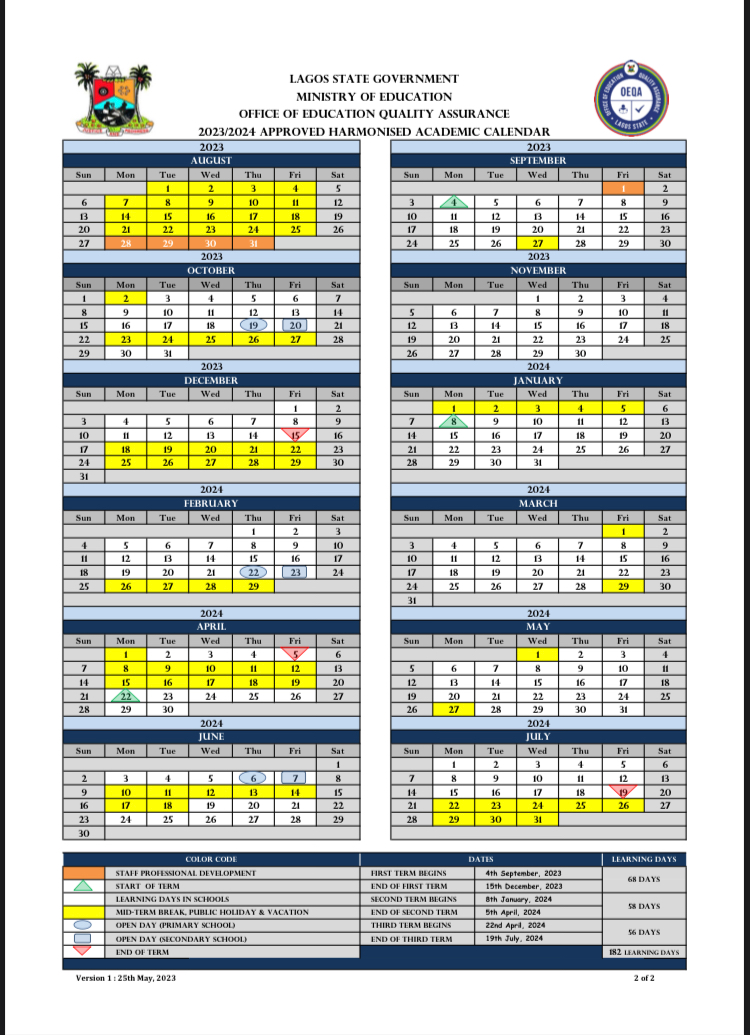 Lagos State Harmonized School Calendar 2023/2024 ACADEMEE EDU PORTAL